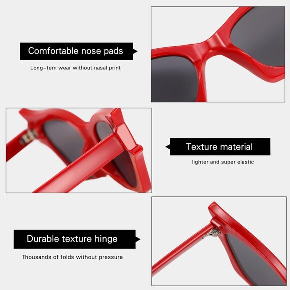 Cat Eye Sunglasses Red Women Modern Retro Style Fashion Decorative Bat Shades - Picture 3 of 4